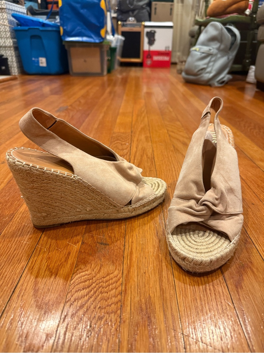 Joie Blush Pink Suede Espadrille Wedge Sandals Size 40 Slingback Peep Toe